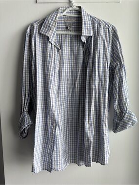 le chateau Men's Blue and White Plaid Button-Down Shirt
